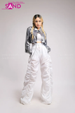 Outfit Phối Sẵn - (Quần Jogger Dù phối Áo Sơmi Croptop Bạc)