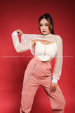 Outfit Phối Sẵn - (Quần Kaki Hồng phối Áo Quây Khóa Gài Trước)