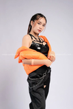 Outfit Phối Sẵn - (Quần Khoét Đáy phối Áo Quây Da Đan Ngực Da Bóng)