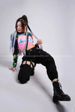 Outfit Phối Sẵn - (Quần Khoét Đùi phối Áo Quây Croptop, Áo loang)