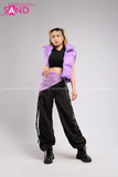 Outfit Phối Sẵn - (Quần Nắp Ngang Đen phối Gile Phao Tím)
