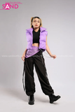 Outfit Phối Sẵn - (Quần Nắp Ngang Đen phối Gile Phao Tím)