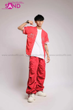 Outfit Phối Sẵn - (Quần Nắp Ngang phối Áo Bóng Chày Đỏ)