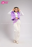 Outfit Phối Sẵn - (Quần Nắp Ngang Trắng Tím phối Phao Gile Tím)