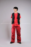 Outfit Phối Sẵn - (Quần Ống Rộng Đỏ phối Gile Túi Hộp Đen)