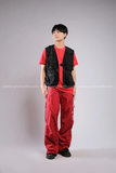Outfit Phối Sẵn - (Quần Ống Rộng Đỏ phối Gile Túi Hộp Đen)