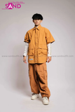 Outfit Phối Sẵn - (Quần Ống Rộng Nâu phối Áo Sơmi Phối Gile Rời Nâu)
