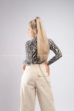 Outfit Phối Sẵn - (Quần Ống Rộng Nâu phối Bodysuit Ngựa Vằn)