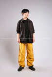 Outfit Phối Sẵn - (Quần Ống Rộng Vàng phối Sơmi Tay Lửng Đen)