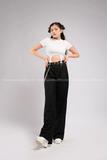 Outfit Phối Sẵn - (Quần Ống Suông Đen phối Áo Croptop Móc Trắng)