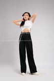Outfit Phối Sẵn - (Quần Ống Suông Đen phối Áo Croptop Móc Trắng)