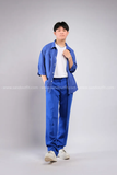 Outfit Phối Sẵn - (Quần Ống Suông Xanh Dương phối Sơmi Tay Lửng)