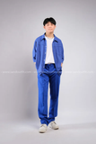 Outfit Phối Sẵn - (Quần Ống Suông Xanh Dương phối Sơmi Tay Lửng)