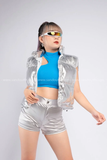 Outfit Phối Sẵn - (Quần Short Bạc phối Gile Phao Bạc Bóng)