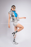 Outfit Phối Sẵn - (Quần Short Bạc phối Gile Phao Bạc Bóng)