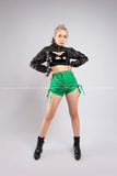 Outfit Phối Sẵn - (Quần Short Dây Rút Xanh Lá phối Áo Cutout Đen)
