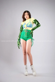 Outfit Phối Sẵn - (Quần Short Dây Rút Xanh phối Áo Thun Croptop)