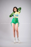 Outfit Phối Sẵn - (Quần Short Dây Rút Xanh phối Áo Thun Croptop)