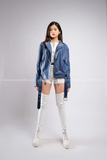 Outfit Phối Sẵn - (Quần Short Trắng phối Áo Khoác Da Xanh Dương)