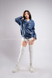 Outfit Phối Sẵn - (Quần Short Trắng phối Áo Khoác Da Xanh Dương)