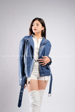 Outfit Phối Sẵn - (Quần Short Trắng phối Áo Khoác Da Xanh Dương)