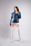 Outfit Phối Sẵn - (Quần Short Trắng phối Áo Khoác Da Xanh Dương)
