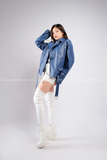 Outfit Phối Sẵn - (Quần Short Trắng phối Áo Khoác Da Xanh Dương)