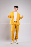  Outfit Phối Sẵn - (Set Vest Quần Ống Suông Vàng Đậm Nam) 