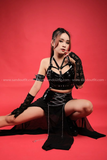 Outfit Phối Sẵn - (Tà Váy Da Xích phối Áo Quây Da Đan Dây)