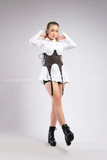 Outfit Phối Sẵn - (Váy Trắng Cổ Sơmi phối Corset Đen Thắt Dây)