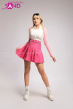 Outfit Phối Sẵn - (Váy Xếp Li Hồng phối Áo Polo)