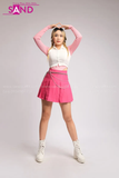 Outfit Phối Sẵn - (Váy Xếp Li Hồng phối Áo Polo)