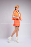 Outfit Phối Sẵn - (Váy Cam Xếp Li phối Croptop Phao Gile Cam)