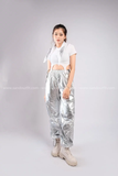  Outfit Phối Sẵn - (Quần Bạc Ống Loe phối Áo Croptop Trắng Khóa Quần) 