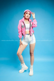 Outfit Phối Sẵn - (Quần Short Thun phối Áo Dài Tay Hồng Phản Quang)