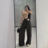 Quần Dài Ống Rộng Suông Khoét Eo - Đen