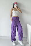 Quần Dài Tím Nắp Túi Hộp Ngang