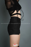 Quần Short Cạp Cao Dây Kéo Hông - Đen