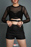 Quần Short Cạp Cao Dây Kéo Hông - Đen