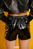 Quần Short Da Bóng Đen Đan Dây
