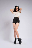 Quần short ôm body xếch mông dây kéo hông - Đen