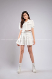 Outfit Phối Sẵn - (Chân Váy Xếp Li Trắng phối Áo Crt Sơmi Tay Phồng)