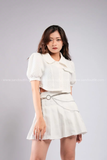 Outfit Phối Sẵn - (Chân Váy Xếp Li Trắng phối Áo Crt Sơmi Tay Phồng)