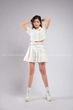 Outfit Phối Sẵn - (Chân Váy Xếp Li Trắng phối Áo Crt Sơmi Tay Phồng)