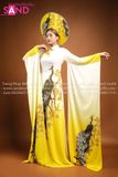 TAE0303 Áo Dài Thiết Kế Tà Dài Công Vàng Hoạ Tiết ( KÈM MẤN )