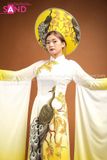 TAE0303 Áo Dài Thiết Kế Tà Dài Công Vàng Hoạ Tiết ( KÈM MẤN )