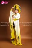 TAE0303 Áo Dài Thiết Kế Tà Dài Công Vàng Hoạ Tiết ( KÈM MẤN )