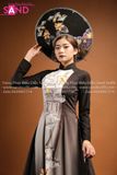 TAE0101 Áo Dài Thiết Kế Tà Dài Sen Đen Hoạ Tiết ( KÈM MẤN )