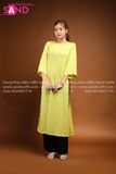 TAC0911 Áo Dài Gấm Suông Cổ Tròn - Màu Xanh Chuối