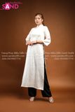 TAC0011 Áo Dài Gấm Suông Có Cổ - Trắng